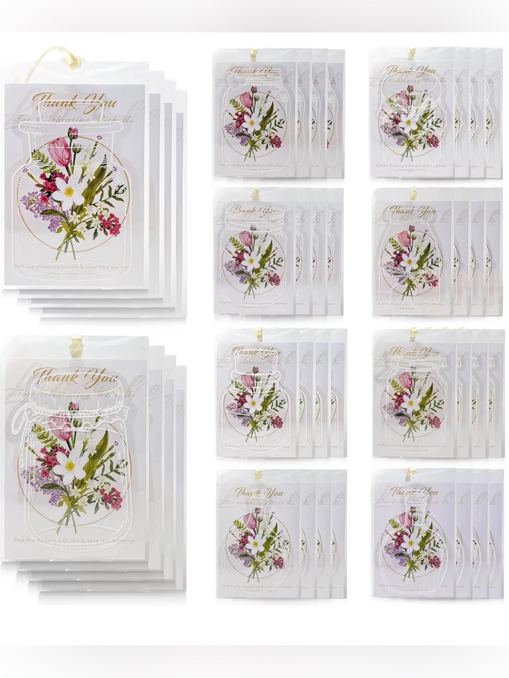 40 Pressed Flower Bookmark Favors & Thank You Cards for Weddings, Engagements